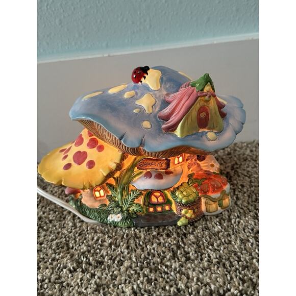 Ceramic Mushroom Fairy Cottage House Grocery Store Toadstool Night Light Spring - Picture 8 of 8